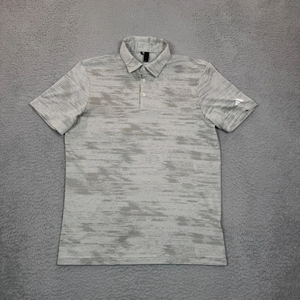 Adidas Mens Golf Polo Shirt Grey White Space Dye Performance Small Short Sleeve